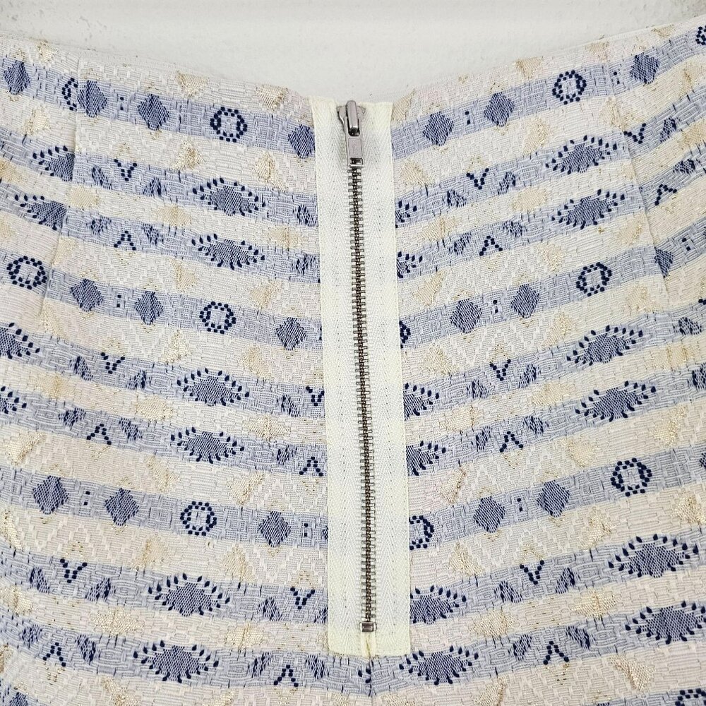 J. CREW F Women Sz 10 Gold Blue White Metallic Jacquard Brocade Skirt Lined Zip - Picture 7 of 10